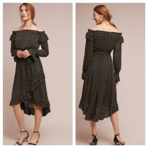 Shoshanna Medley Off Shoulder Ruffle Dot Dress Size 10 NWT